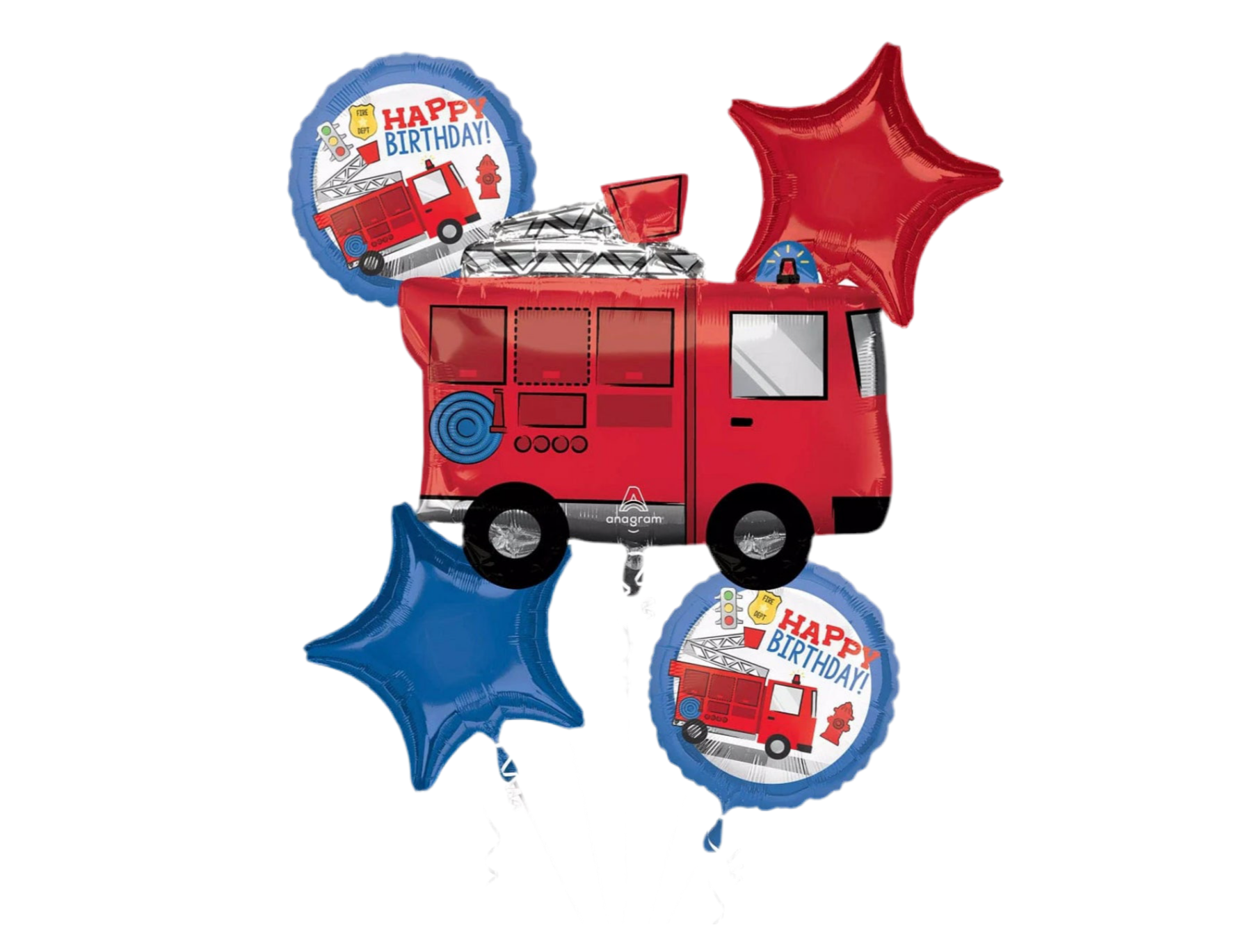 Anagram Happy Birthday Fire Truck Balloon Bouquet Kit